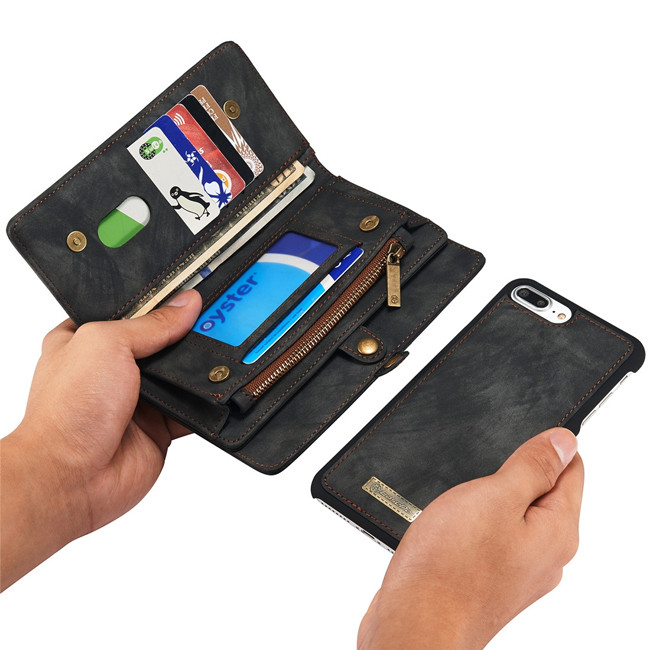 Abnehmbare Geldbörse Leder Hülle für iPhone 7/8 Plus CaseMe (Schwarz)
