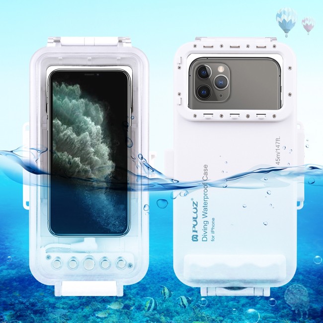 Boîtier de plongée sous-marine étanche pour iPhone 13, 12, 11, X/XS, 7/8 45m PULUZ (Blanc) à €69.95