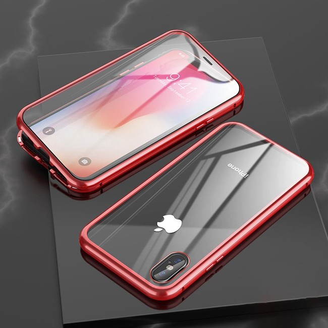 Magnetische Hülle mit Panzerglas für iPhone X/XS (Rot) für €16.95