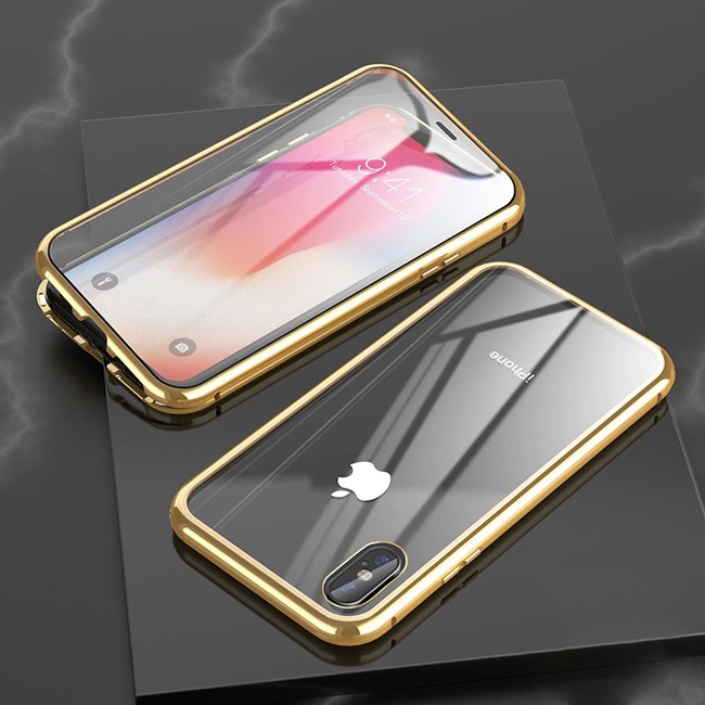 Magnetische Hülle mit Panzerglas für iPhone X/XS (Gold) für €16.95