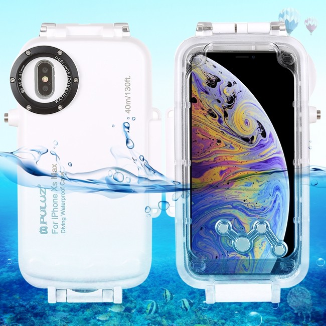 Boîtier de plongée sous-marine étanche pour iPhone XS Max 40m/130 pieds PULUZ (Blanc) à €25.50