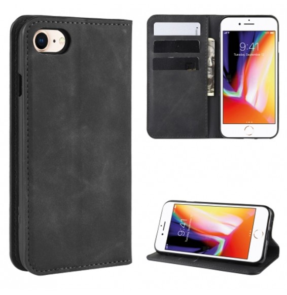 Retro-skin Magnetic Leather Case for iPhone SE 2020/8/7 (Black)