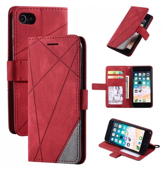 Skin Feel Splicing Leather Case with Card Slots, Wallet & Photo Frame for iPhone SE 2020/8/7 (Red)