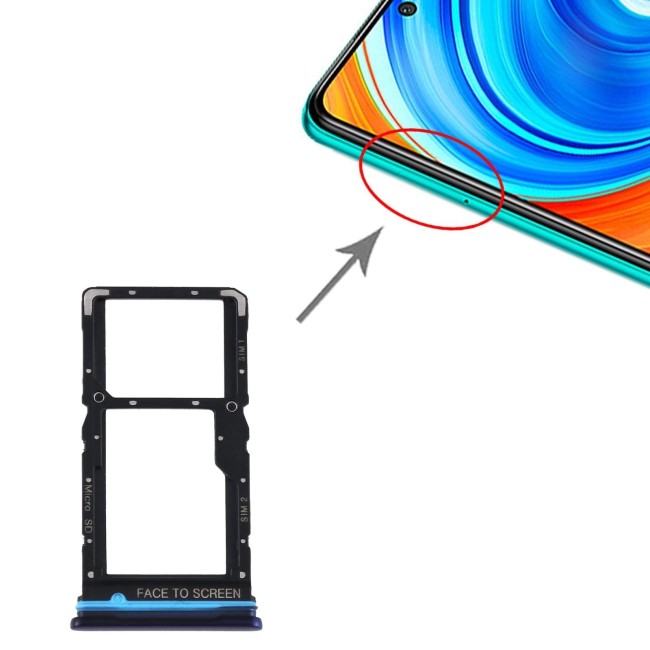 SIM + Micro SD kaart houder voor Xiaomi Redmi Note 9 Pro 5G M2007J17C (blauw) voor 14,26 €