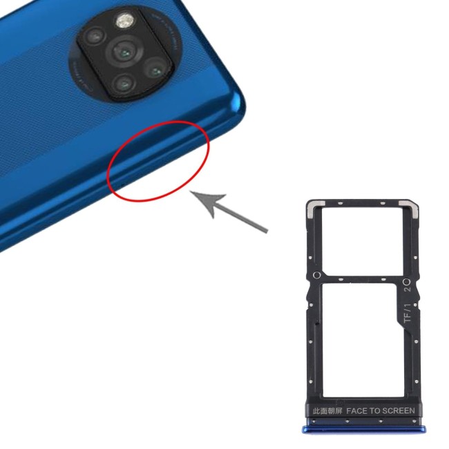 SIM + Micro SD Card Tray for Xiaomi Poco X3 / Poco X3 NFC (Blue) at 8,50 €