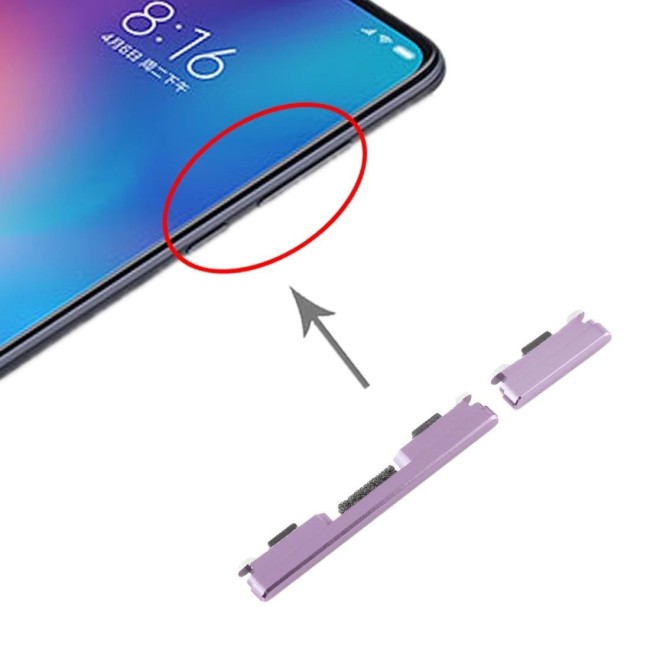 Boutons latérales on/off + volume pour Xiaomi Mi 9 (violet) à 8,50 €