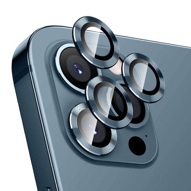 Panzerglas + Aluminium Kameraschutz für iPhone 12 Pro / Pro Max (Blau) für €13.95