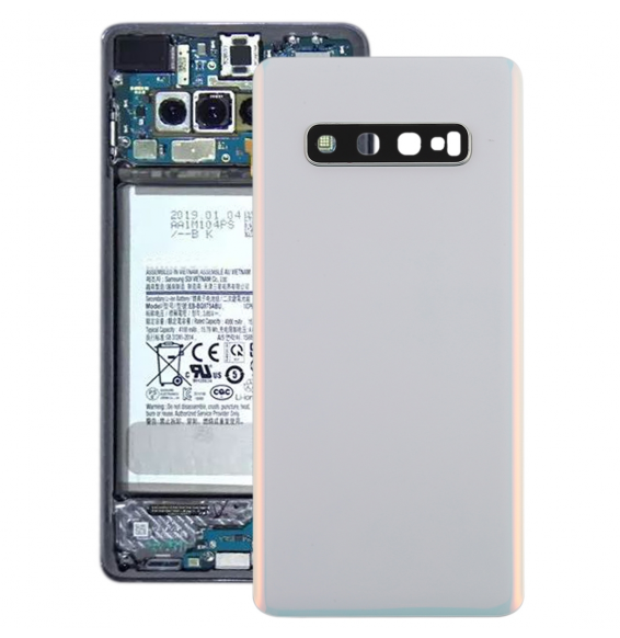 Cache arrière avec lentille pour Samsung Galaxy S10+ SM-G975 (Blanc)(Avec Logo)