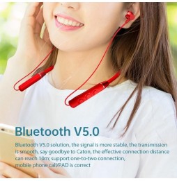 Écouteurs de sport sans fil Lenovo QE03 Bluetooth 5.0 monté sur le cou avec fonction de contrôle magnétique et de fil (rouge)...