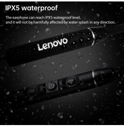 Lenovo QE03 Bluetooth 5.0 nekbevestiging draadloze sport oortelefoons met magnetische en draadbesturingsfunctie (zwart) voor ...