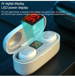 Écouteurs sans fil Bluetooth 5.0 Touch WK V5 TWS 9D avec affichage batterie LED et boîtier de chargement, fonction appel (noi...