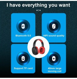 Casque de musique de conception de mode WK M8 Bluetooth 5.0, lecteur carte TF (rouge) à 21,45 €
