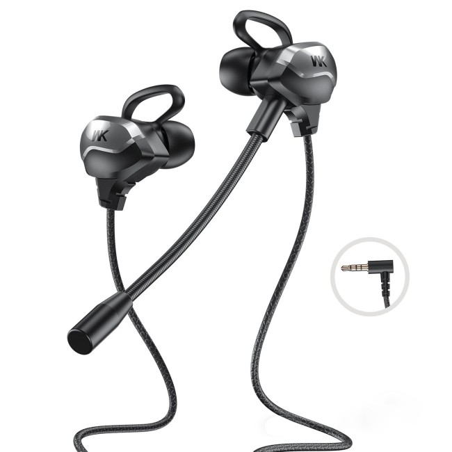Écouteurs gaming filaires intra-auriculaires avec microphone 3,5mm WK ET-Y30 (Noir) à €20.95