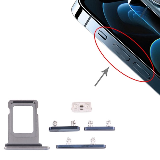 SIM Card Tray + Buttons for iPhone 12 Pro Max (Blue) at 9,90 €