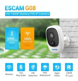 ESCAM G08 HD 1080P PIR IP-camera TF-kaartlezer, nachtzicht, tweerichtingsaudio (wit) voor 92,34 €