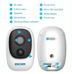 ESCAM G08 HD 1080P PIR IP Kamera TF Kartenleser, Nachtsicht, Zwei Wege Audio (weiß) für 92,34 €