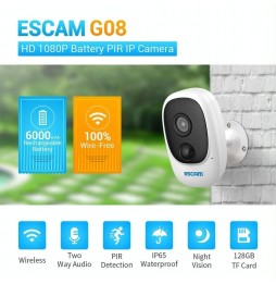 ESCAM G08 HD 1080P PIR IP Camera with Solar Panel, TF Card Reader, Night Vision, Two-Way Audio (White) at 111,66 €