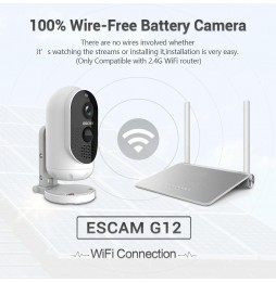 Caméra extérieur IP WIFI panneau solaire ESCAM G12 1080P Full HD avec batterie, alarme PIR, vision nocturne, carte TF, audio ...