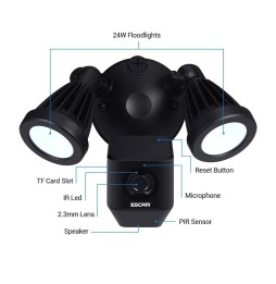 WIFI IP Camera ESCAM QF608 HD 1080P WiFi Lamp, Night Vision, PIR Alarm, TF Card, Onvif (White) at 277,12 €