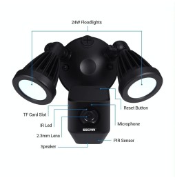 WIFI IP Kamera ESCAM QF608 HD 1080P WiFi Lampe, Nachtsicht, PIR Alarm, TF Karte, Onvif (schwarz) für 277,12 €