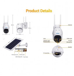 ESCAM QF330 HD 1080P 4G Solar Panel WIFI PT IP Camera with Battery, Night Vision, TF Card Reader, Motion Detection, Two Way A...