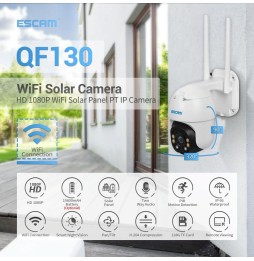 Caméra IP WiFi ESCAM QF130 1080P avec panneau solaire, vision nocturne, lecteur carte TF, détection de mouvement, audio bidir...