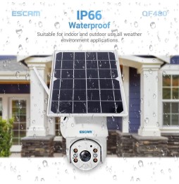 Caméra IP Panneau solaire ESCAM QF480 HD 1080P 4G PT avec vision nocturne, détection de mouvement, carte TF, audio bidirectio...