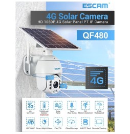 ESCAM QF480 HD 1080P 4G PT Solarpanel IP Kamera mit Nachtsicht, Bewegungserkennung, TF Karte, Zwei Wege Audio (weiß) für 269,...