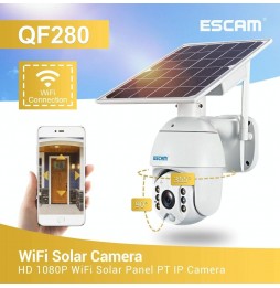 ESCAM QF280 HD 1080P PT Solarpanel WIFI IP Kamera mit Nachtsicht, Bewegungserkennung, TF Karte, Zwei Wege Audio (weiß) für 14...