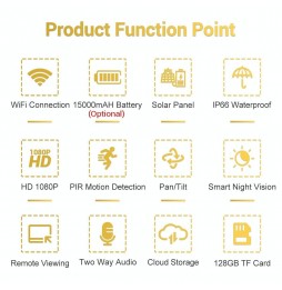 Caméra IP WIFI panneau solaire ESCAM QF280 HD 1080P PT avec vision nocturne, détection de mouvement, carte TF, audio bidirect...