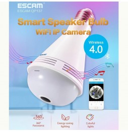 ESCAM QP137 2MP HD 1080P WIFI IP-cameralamp met Bluetooth-luidspreker, 360 graden panoramisch zicht, bewegingsdetectie (wit) ...