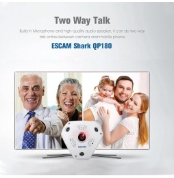 Caméra IP WiFi ESCAM Shark QP180 960P 360 degrés 1.3MP avec détection de mouvement, vision nocturne, distance IR: 10m à 53,92 €