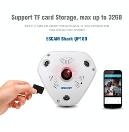 ESCAM Shark QP180 960P 360 graden 1,3 MP WiFi IP-camera met bewegingsdetectie, nachtzicht, IR Afstand: 10m voor 53,92 €