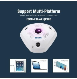 ESCAM Shark QP180 960P 360 Grad 1,3 Megapixel WLAN IP Kamera mit Bewegungserkennung, Nachtsicht, IR Entfernung: 10 m für 53,92 €