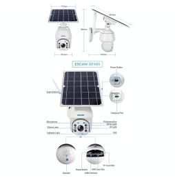 ESCAM QF480 HD 1080P 4G PT Solar Panel IP Camera with Night Vision, Motion Detection, TF Card, Two-Way Audio (White) at 261,28 €