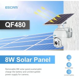 ESCAM QF480 HD 1080P 4G PT Solarpanel IP Kamera mit Nachtsicht, Bewegungserkennung, TF Karte, Zwei Wege Audio (weiß) für 261,...
