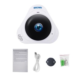ESCAM Q8 960P 1.3MP WiFi IP Camera 360 Degree Lens with Motion Detection, Night Vision, IR Distance: 5-10m, UK Plug (White) a...