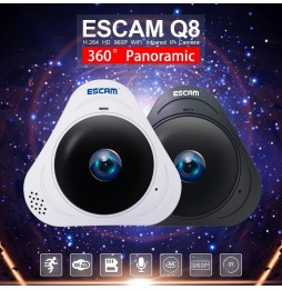 ESCAM Q8 960P 1.3MP WiFi IP-camera 360 graden lens met bewegingsdetectie, nachtzicht, IR Afstand: 5-10m, UK-stekker (zwart) v...