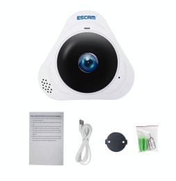 ESCAM Q8 960P 1.3MP WiFi IP-camera 360 graden lens met bewegingsdetectie, nachtzicht, IR Afstand: 5-10m, EU-stekker (wit) voo...