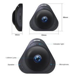 ESCAM Q8 960P 1.3MP WiFi IP-camera 360 graden lens met bewegingsdetectie, nachtzicht, IR Afstand: 5-10m, EU-stekker (zwart) v...