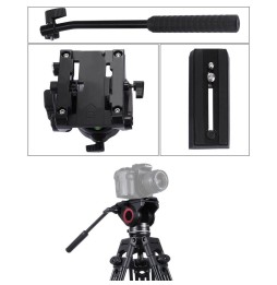 PULUZ Heavy Duty Video Camera Tripod Action Fluid Drag Head with Sliding Plate for DSLR & SLR Cameras, Large Size(Black) at 1...