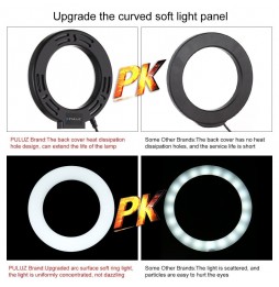 PULUZ Ronde basis Desktopmontage + 6.2 inch 3 standen USB Dimbare LED Ring Vlogging Videolamp, verstelbare hoogte: 18cm-28cm ...