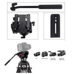 PULUZ 3 en 1 (trépied + adaptateur de cuvette + tête de traînée fluide noire) Caméscope vidéo robuste Kit de montage de trépi...