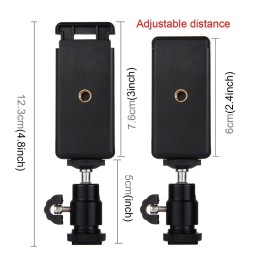 PULUZ 1/4 inch Hot Shoe Tripod Head + Tripod Stand Clamp for iPhone, Samsung, Huawei, HTC, 5.5cm - 8cm Width Smartphones at 2...