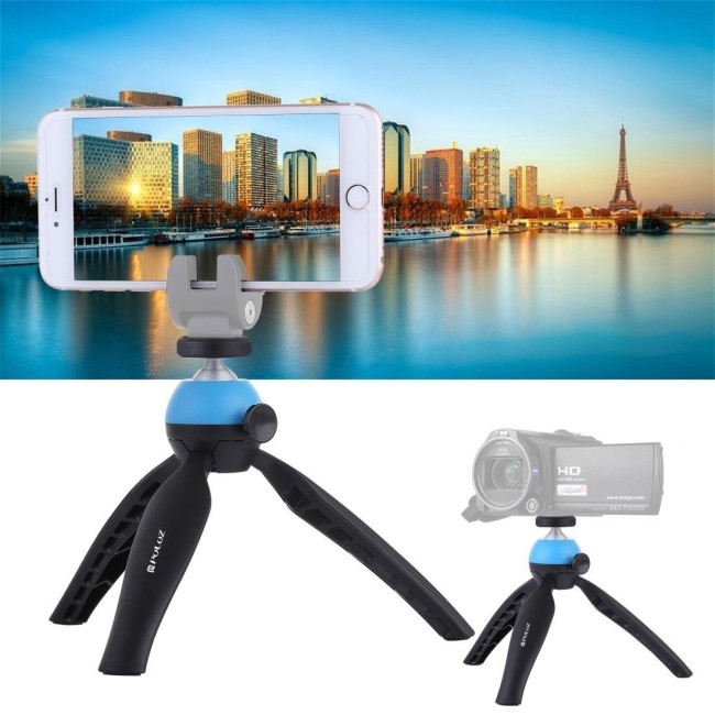 PULUZ Pocket Mini Tripod Mount with 360 Degree Ball Head for Smartphones, GoPro, DSLR Cameras(Blue) at €15.95