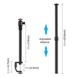 PULUZ C Clamp Mount Light Stand Extension Central Shaft Rod Monopod Holder Kits with Ball-Head, Rod Length: 33-60cm(Black) at...