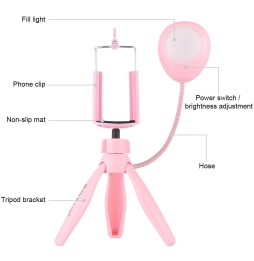 PULUZ Mini Pocket Desktop Stativhalterung + Telefonklemmenhalter + Live Broadcast LED Licht mit 1/4 Zoll Schraube (Pink) für ...