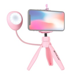 PULUZ Mini Pocket Desktop Statiefbevestiging + Telefoonklemhouder + Live Broadcast LED-lampje met 1/4 inch schroef (roze) voo...