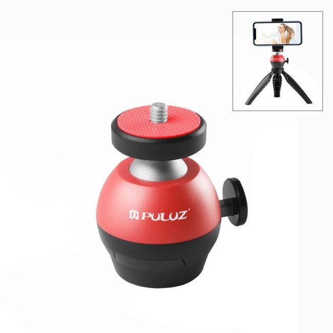 PULUZ 1/4 inch Screw CNC Aluminum Alloy Ball Head ABS Tripod Adapter(Red) at 4,00 €