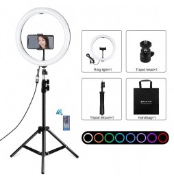 PULUZ 11.8 inch 30cm RGBW Light + 1.1m Tripod Mount Curved Surface Dimmable LED Dual Color Temperature LED Ring Selfie Vloggi...